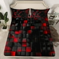 thumbnail image 2 of Castle Fairy Futuristic Cubes Twin Sheet Sets 3pcs for Boys Girls,Geometric Plaid Grid Twin Fitted Sheet Microfiber,Black Red Breathable Flat Sheet,Breathable Home Decor, 2 of 7