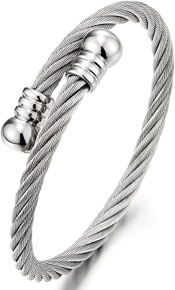 Adjustable Steel Twisted Cable Cuff Bangle Bracelet for Men for Women