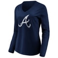 thumbnail image 2 of Women's Navy Atlanta Braves Core Distressed Team Long Sleeve T-Shirt, 2 of 3