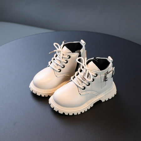 

Hinvhai Toddler Boys Girls Lace Up Martin Boots Clearance Fashion Casual Outdoor Hiking Shoes Non Slip Solid Color Side Zipper Ankle Boots White 6.5M(21)