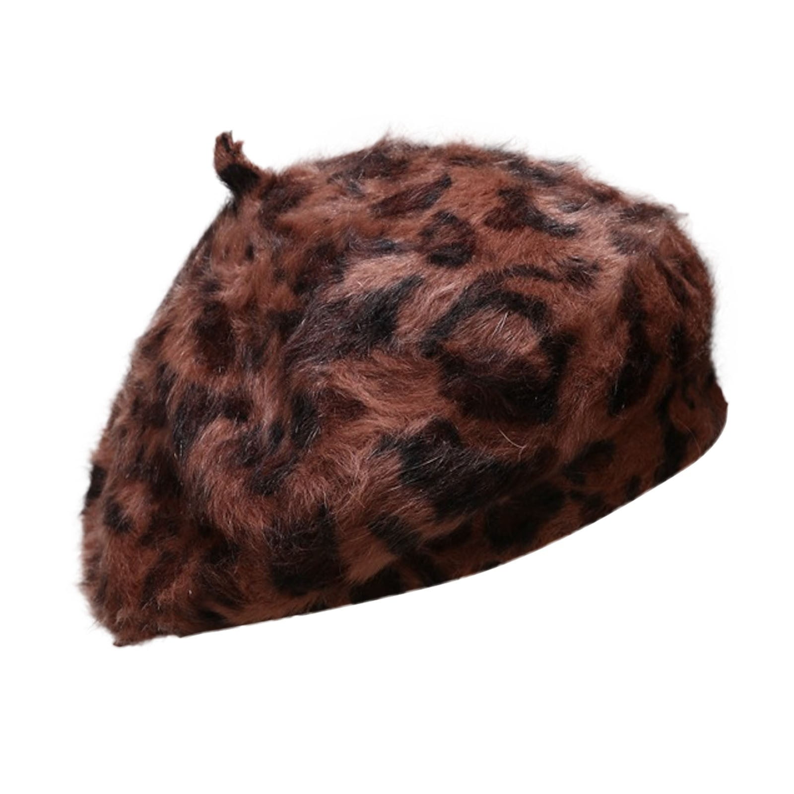 Women\'s Classic Wool Leopard French Painter Beret Hats Leopard Print Brown TINZ Ladies Fashion Rabbit Beret Print Leopard Painter Hat  main image 3