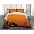 thumbnail image 3 of Ambesonne Orange Quilted Bedspread Set 3 Pcs, Halloween Pumpkin Scary, King Size, Seal Brown Orange, 3 of 5