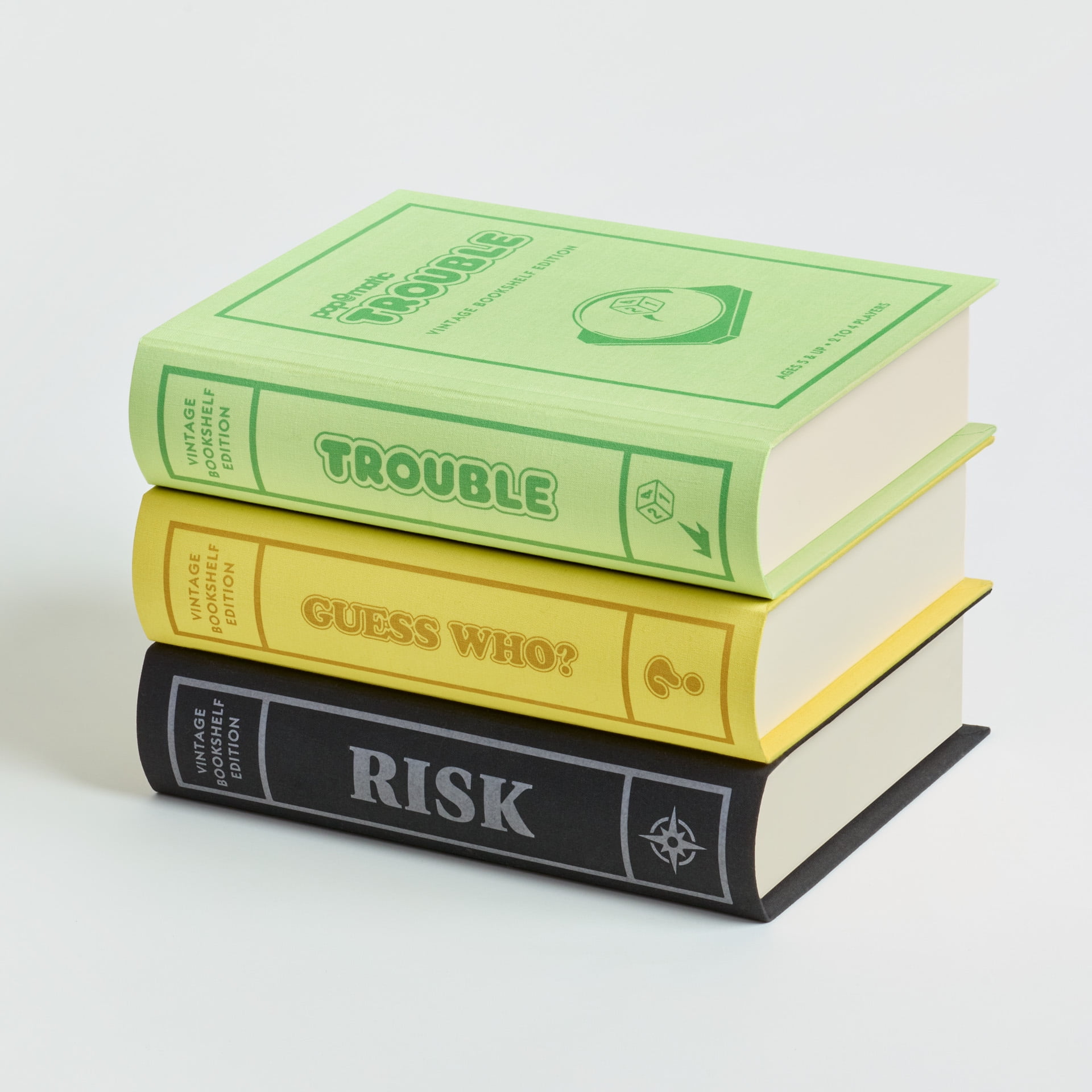 WS Game Company RISK, Trouble, and Guess Who? Vintage Board Game Bookshelf Collection