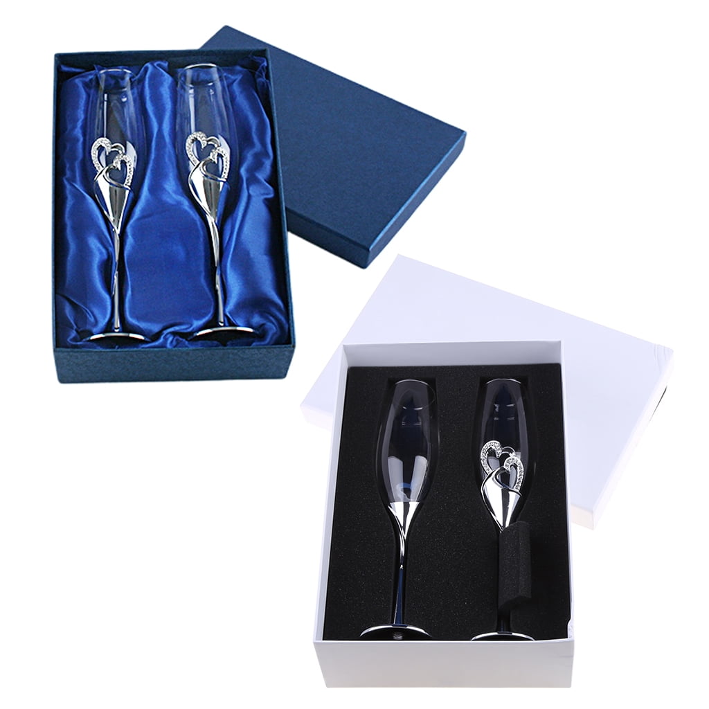 ZUARFY Wedding Wine Glasses Handmade Bride And Groom Toasting Flutes Wedding Accessories Valentine's Day Gift,Gold Hearts