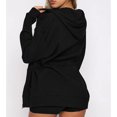 thumbnail image 3 of Conjunto de pantalones cortos con capucha y cremallera, manga larga, poliéster, transpirable, conjunto de salón de 2 piezas para mujer para correr, negro, XL, 3 of 5