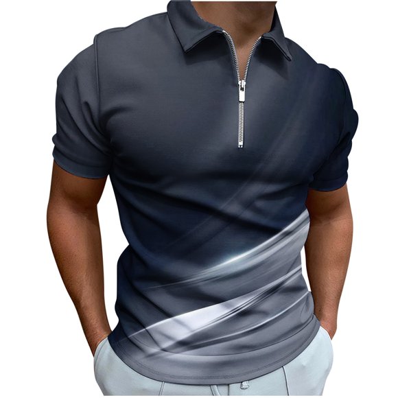 Camisetas de Manga Larga para Hombres Casual Impreso Girar Abajo Cuello Cremallera Camiseta, Ligera Blusa de Algodón de Imitación para el Hogar, Diario Y Cuatro Estaciones de Uso
