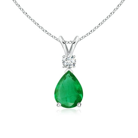 - Mother's Day Jewelry - Emerald Teardrop Pendant with Diamond in 14K White Gold (8x6mm Emerald) - SP0169E-WG-AA-8x6