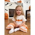 thumbnail image 5 of BemeyourBBs Toddler Baby Girls Halloween Thanksgiving Outfits Infant Baby Girl Summer Fall Clothes Cute Pumpkin Embroidery Bell Short Sleeve T Shirt Tops and Flared Pants Set, 5 of 9