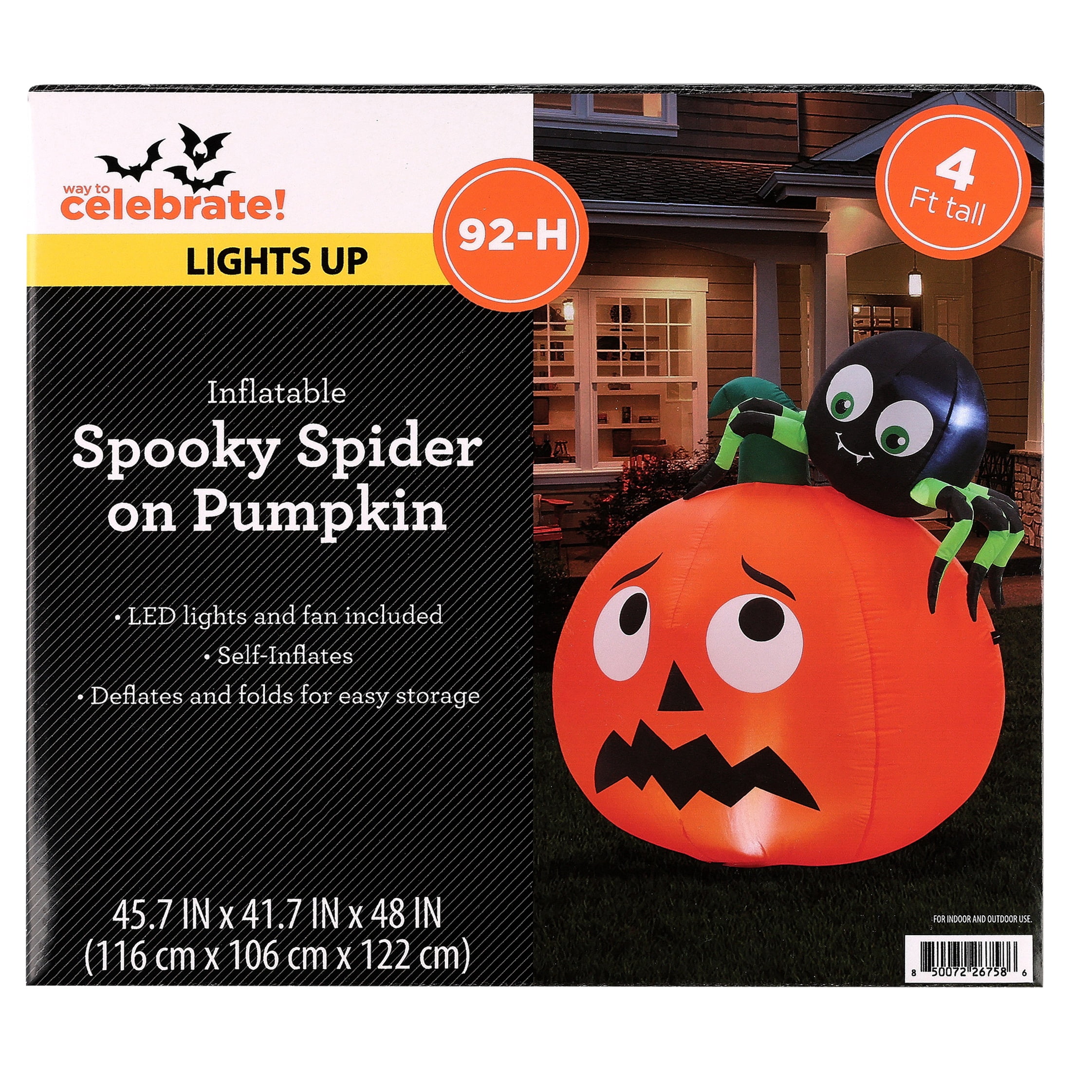 Spooky Spider on Pumpkin Airblown Yard Inflatable, Multicolor, 4', Halloween by Way To Celebrate
