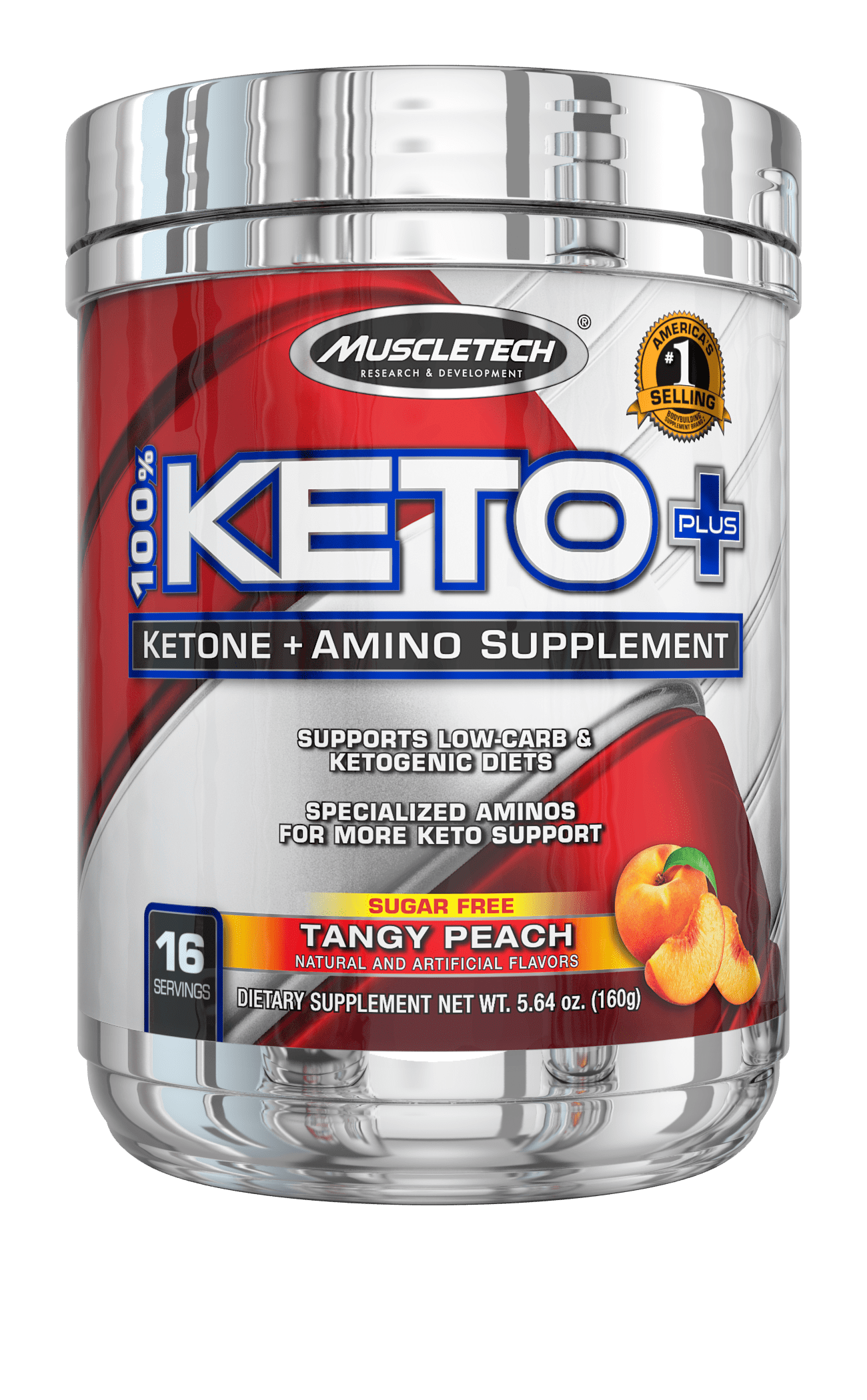 100 Keto Plus Ketones Supplement, Exogenous Ketones & Aminos, Sour Peach Candy, 16 Servings
