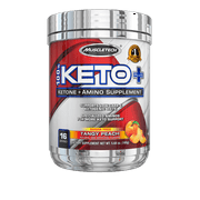 100% Keto Plus Ketones Supplement, Exogenous Ketones & Aminos, Sour Peach Candy, 16 Servings (156g)