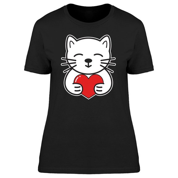 Cat Holding Heart Tee Women's -Image by Shutterstock