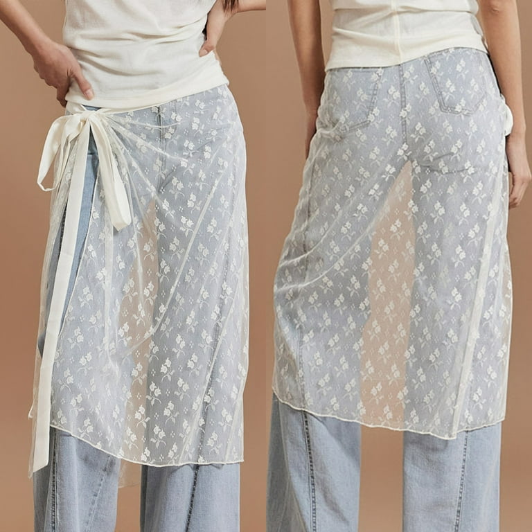 KelaJuan Womer Lace Half Slip Skirt Sheer Floral Lace Tie up