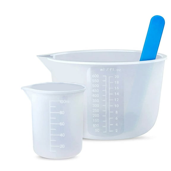 Silicone Resin Measuring Cups Tool Kit- 600ml/20oz Resin Mixing Cups, 1Pcs 100ml Measuring Cups, Silicone Stir Sticks, Resin Mixing Kit for Epoxy Resin, Molds, Jewelry Making, Waxing, Easy Clean