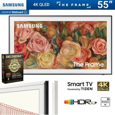 SAMSUNG QN55LS03DA55" The Frame QLED 4K TV 2024 Bundle with Bezel Modern White  Deco Gear 2X 4K HDMI 2.0 Cable w/Copper Conductors & CPS Exclusive 26 Month Protection Pack