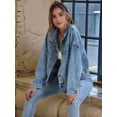 thumbnail image 5 of Women'S Short Loose Casual Large Pocket Denim Jacket Blue L, 5 of 9