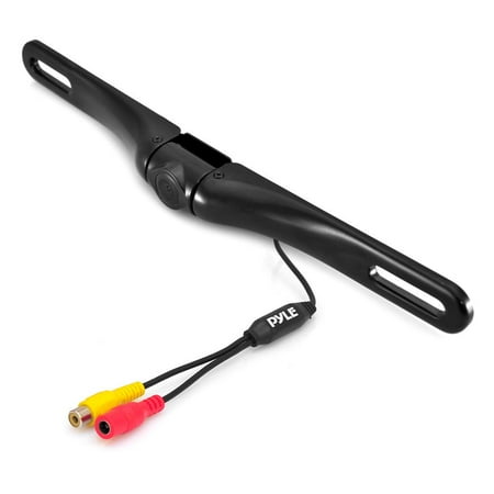 PYLE PLCM18BC - License Plate Rear View Camera - Built-in Distance Scale Lines Backup Parking/Reverse Assist Waterproof Adjustable Slim Bar Cam w/ 420 TVL Resolution & RCA Output Zinc Black Chrome