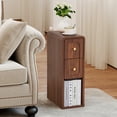 thumbnail image 3 of Wirrytor Mid-Century Modern Narrow Nightstand with 2 Drawers for Bedroom, Slim Bedside Table and Side End Table, Walnut, 3 of 13