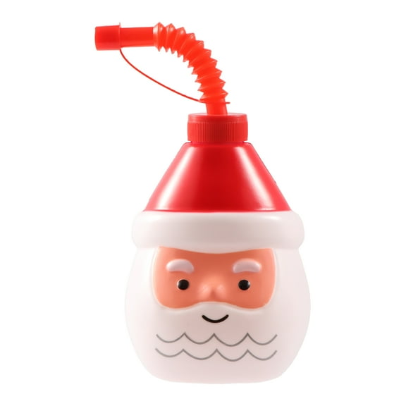 Plastic Santa Sippy Cup with Lid and Straw, Red, White, and Black, 13 fl oz, by Holiday Time