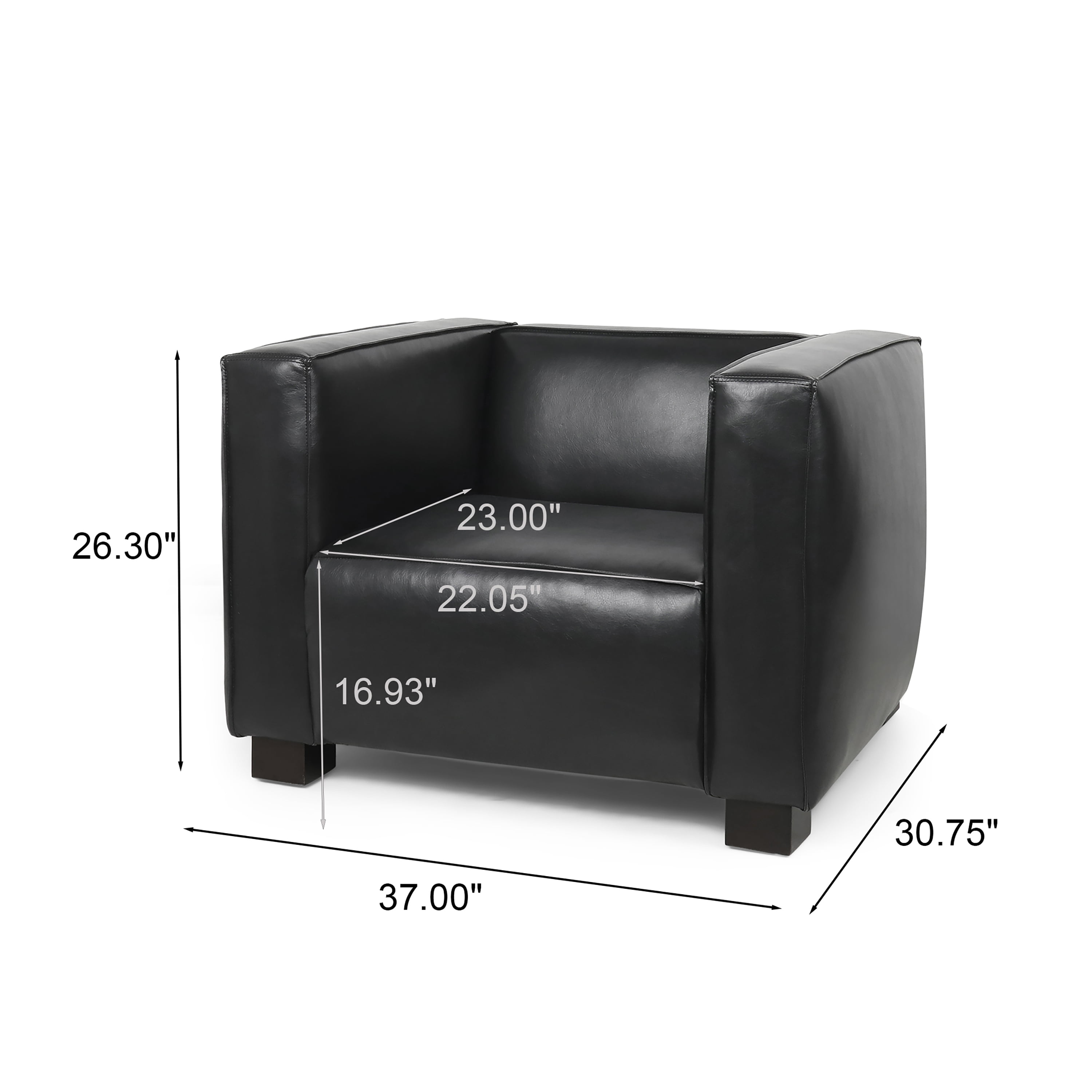 Noble House Denison Faux Leather Club Chair, Midnight Black and Dark Walnut