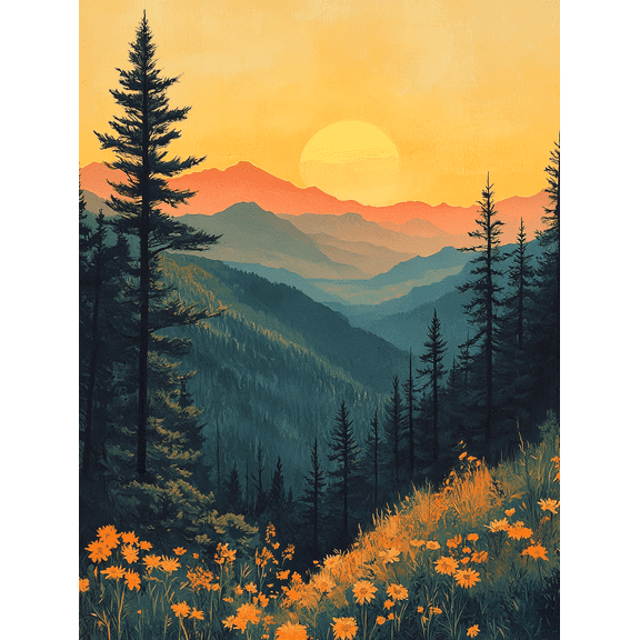 Sunset Mountain Landscape Canvas Print/Wall Art，Suitable for Living Room，Dining Room， and Hotel Decoration.