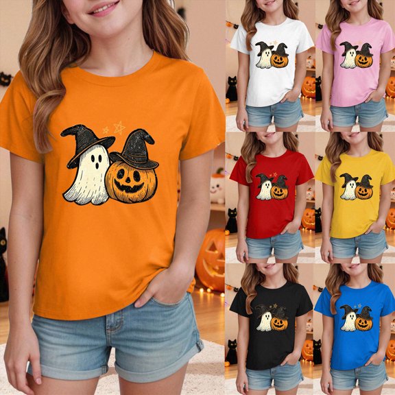 1-2 Years Kid's Short Sleeved Halloween Bow Print T Shirt For Boys And Girls Halloween Shirt Funny Boo Halloween 1T 2T 3T 4T 5T 6T 7T 8T 9T Black T-Shirt