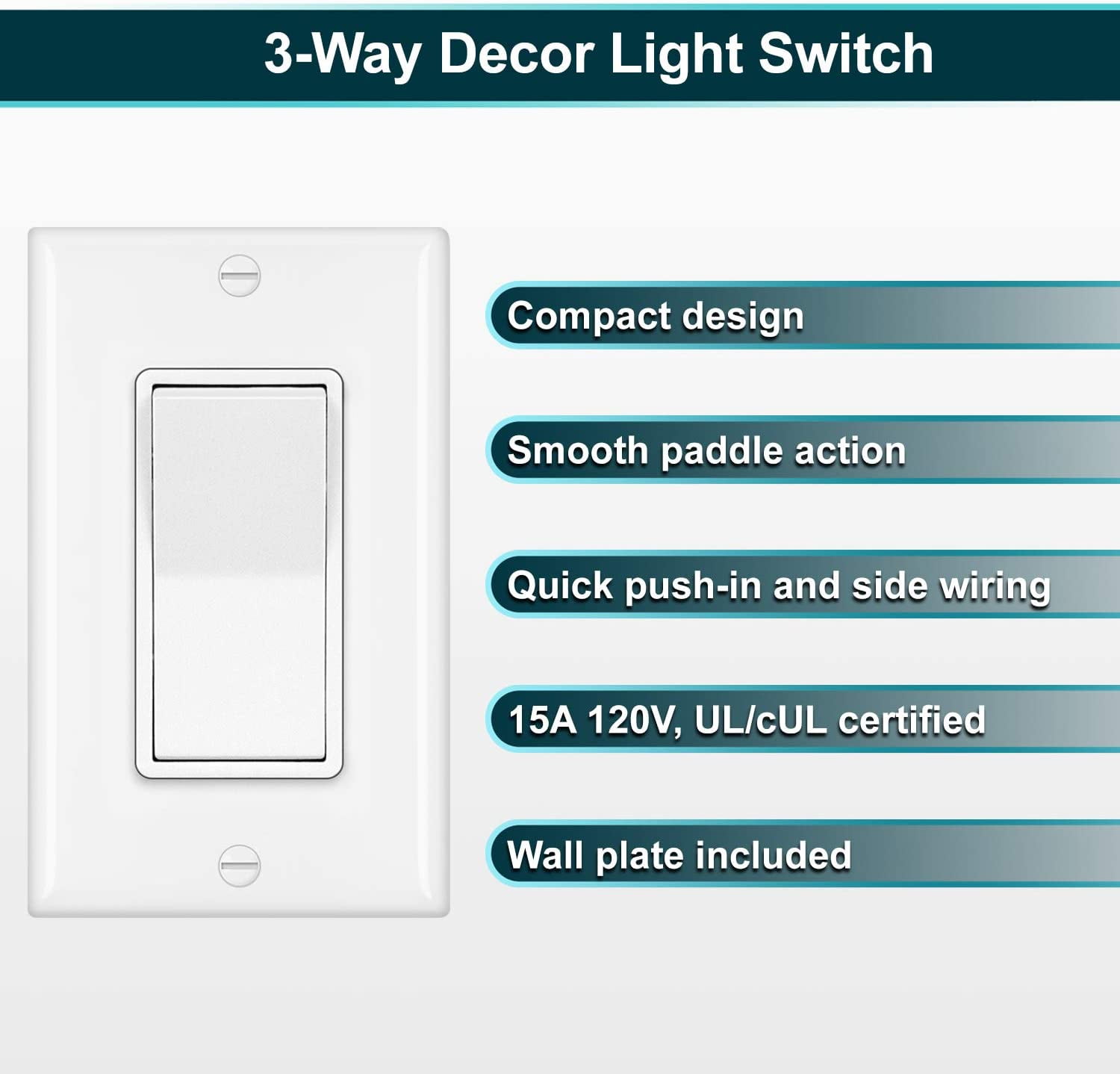 BESTTEN Single-Pole Snow White Decorator Wall Light Switch On/Off Rocker Interrupter 10 Pack UL Listed 15A 120V 