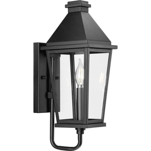 Progress Lighting Richmond Hill 1-Light Outdoor Wall Lantern in Textured Black, Clear Glass Panels