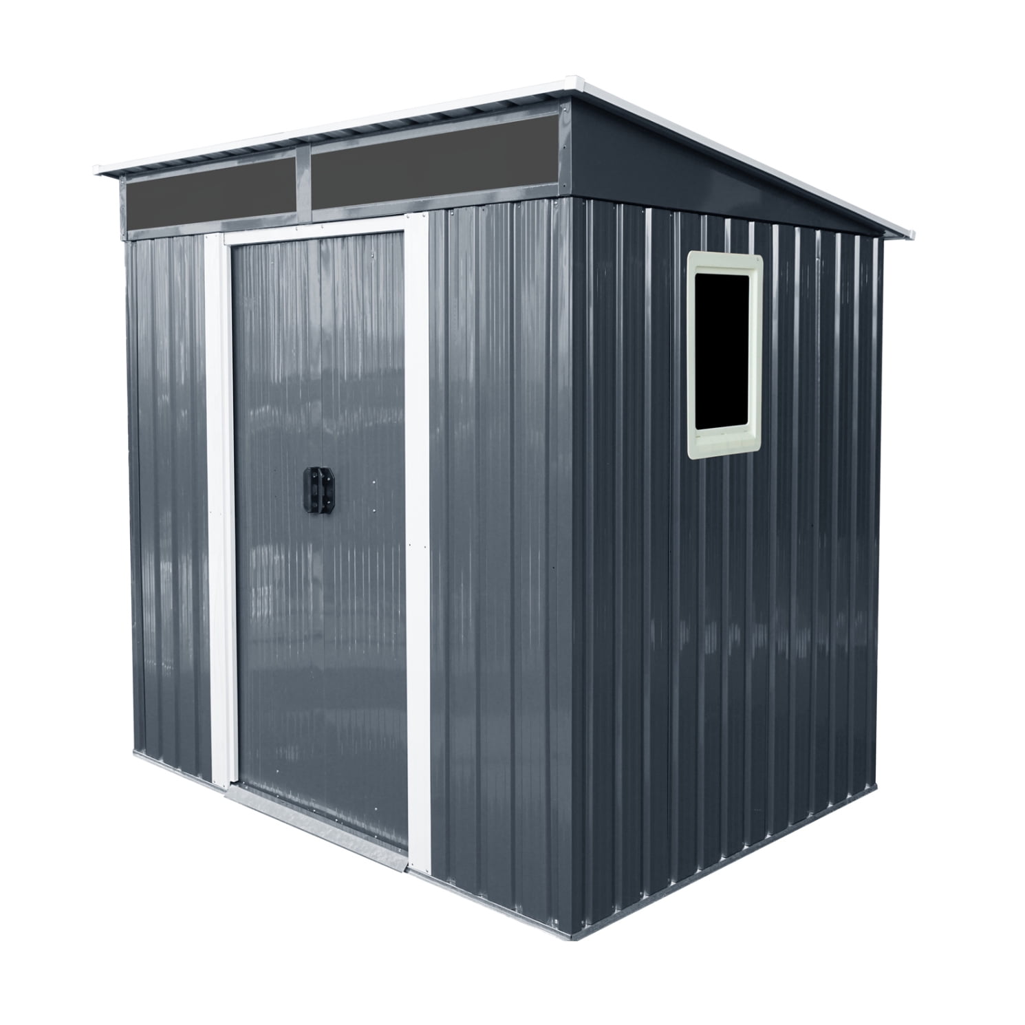 6ft x 5ft Outdoor Storage Shed with Sliding Doors and Padlock, Metal Tool Cabinet with Window and Metal foundation, Waterproof Tool Sheds for Backyard Garden Patio Lawn, Black