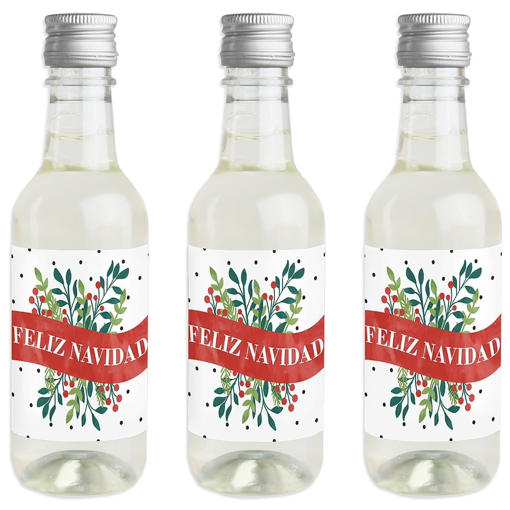 Feliz Navidad - Mini Wine and Champagne Bottle Label Stickers - Holiday and Spanish Christmas Party Favor Gift for Women