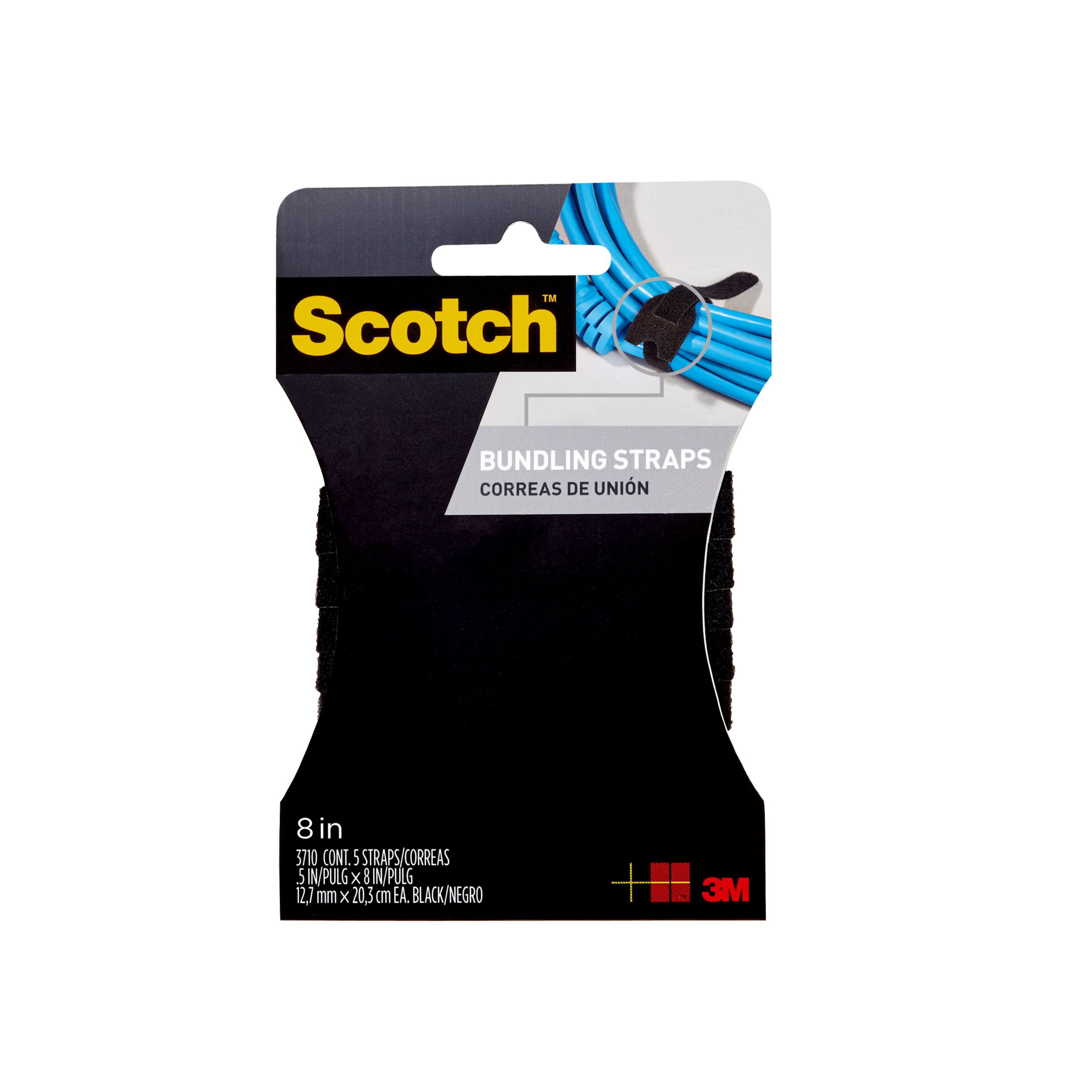 Scotch Bundling Straps, 0.5 x 8 in, Black, 5 Strap Ties