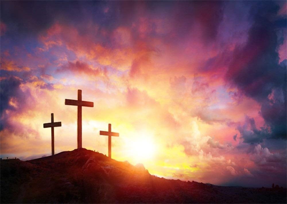 ABPHOTO Polyester 7x5ft Cross Backdrop Sunrise Holy Lights Backdrops