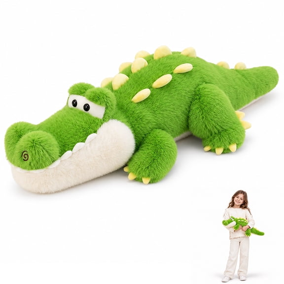 YSZZYSM 20in Green Alligator Stuffed Animal, Lying Down Crocodile Plush Toy with Soft Long Fur, Cuddle Pillow Gift