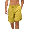 thumbnail image 2 of Athletic Cargo Shorts Mens Knee Length Long Shorts Casual Summer Loose Fit Bermuda Shorts Elastic Waist Drawstring Pants with Pockets Yellow XL, 2 of 7