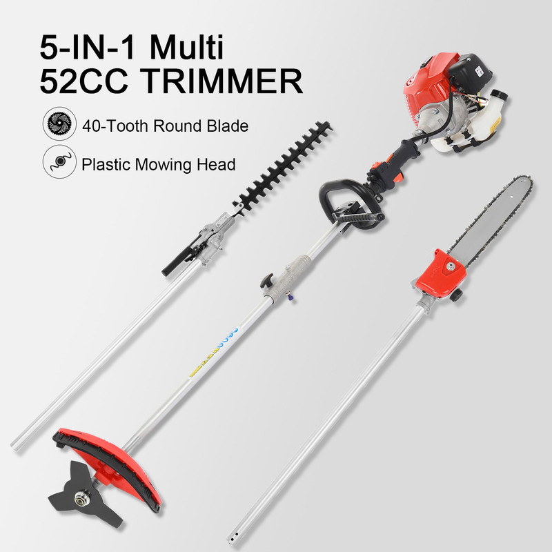 Floseru 52cc 2-Cycle Gas Weed Eater Gas Powe, 5-in-1 Gas Weed Wacker, Brush Cutter Gas Trimmer for Grass and Weed, Hedge Trimmer Gas String Trimmer, Edger, Pole Saw & Pruner