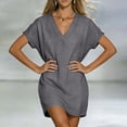 thumbnail image 5 of Inleife Women's V-Neck Casual Dress Short Sleeve Loose Plain T-Shirt Dresses Summer Beach Mini Dress, 5 of 6