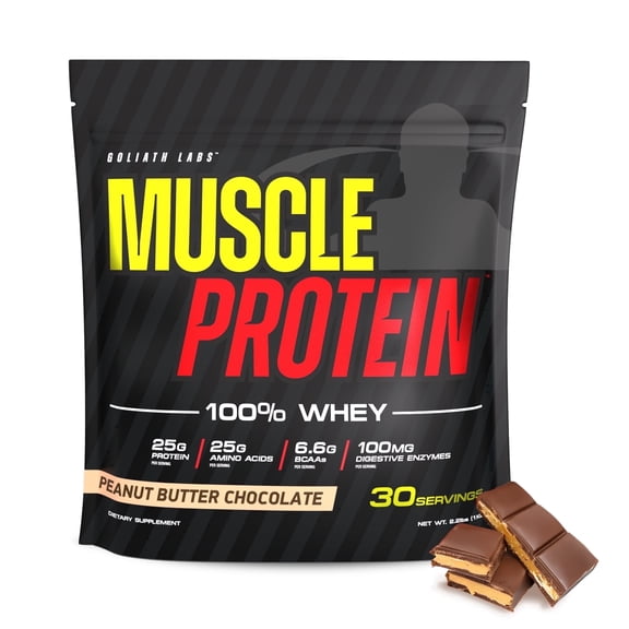 Goliath Labs Whey Protein Powder Peanut Butter Chocolate Flavor [2.2 lbs/pack of 1] for Workout | 25g Cold Filtered Protein, 6.6g BCAAs per Serving