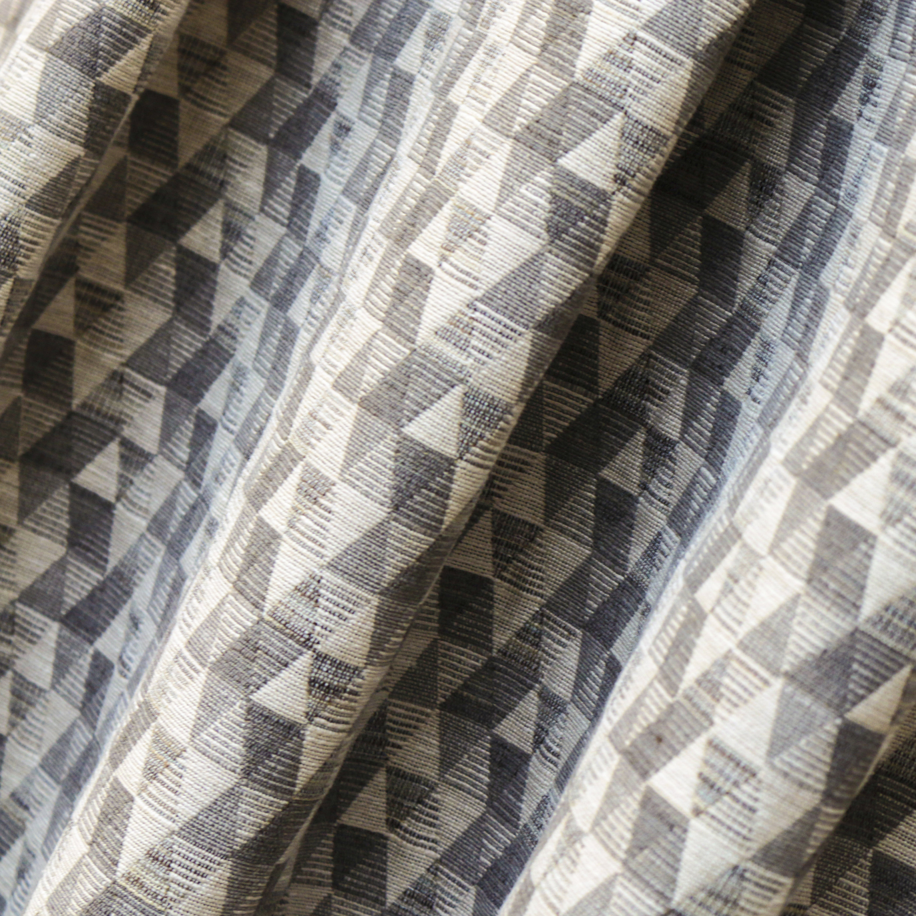 Fabric Mart Direct Cream Jacquard Velvet Fabric By The Yard, 54 inches or 137 cm width, 3 Continuous Yards Cream Jacquard Fabric, Beige Triangles Geometric, Upholstery Drapery Curtain Wholesale Fabric