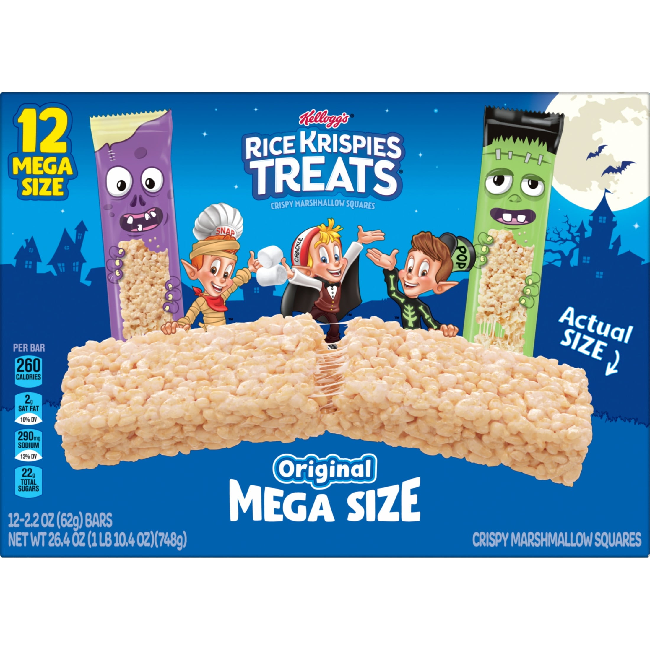 Rice Krispies Treats Original Chewy Crispy Large Marshmallow Squares, Halloween Snacks, 26.4 oz, 12 Count