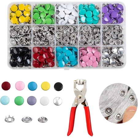 200 Sets Metal Snap Buttons Kit with Fastener Pliers Press Tool – 800 PCS 9.5mm Snap Fasteners for DIY Crafts Clothing Hats Sewing and Fabric Projects (Colorful1)