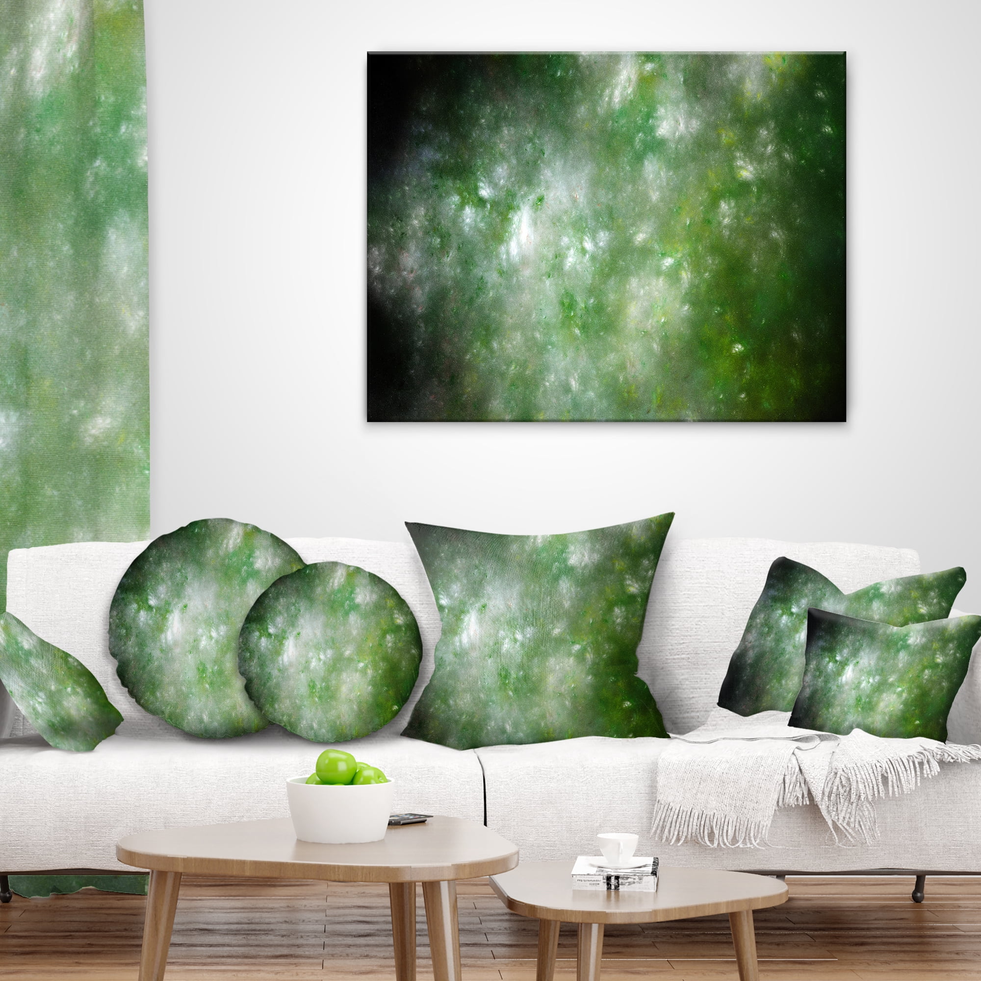 Designart Blur Green Starry Fractal Sky - Abstract Throw Pillow - 12x20