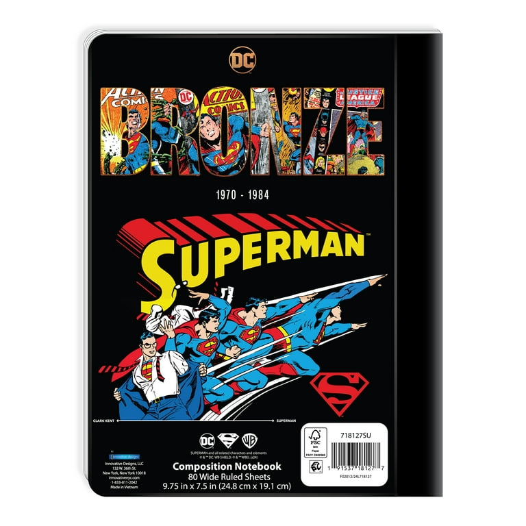 Superman Composition Writing Notebook, 9.75 in, 80 Sheets, Wide Rule, Multi-Color