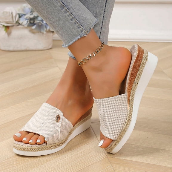 Women's Round Toe Slippers Baeitkot Women's Fashionable Casual Spring and Summer Versatile Plus Size Beach Wedge Sandals Round Toe Open Toe Slippers Beige 41