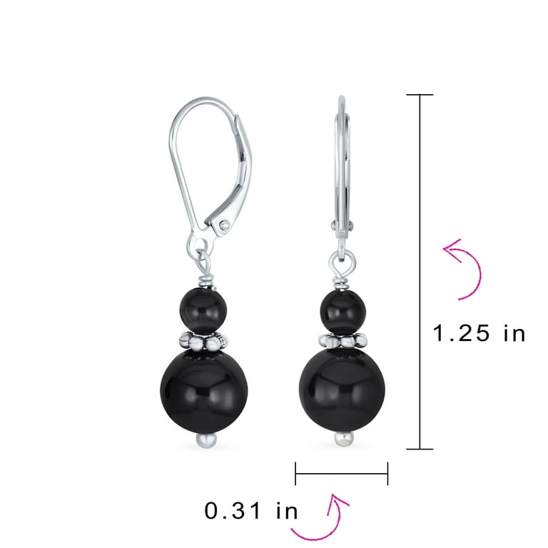 Bling Jewelry Womens Bali Black Onyx 2 Ball Dangle Earrings Sterling Silver Lever back