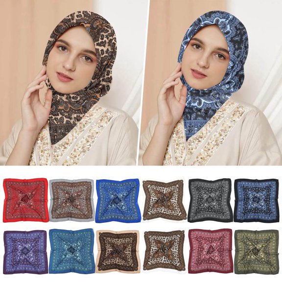 WHEANG Head Scarf for Women Satin Printed Bandana for Hair Wrapping Fashion Accessory Lightweight Square Hair Scarf Muslim Cashew Printing Scarf Vintage Bandanas Hair Scarfs Color E