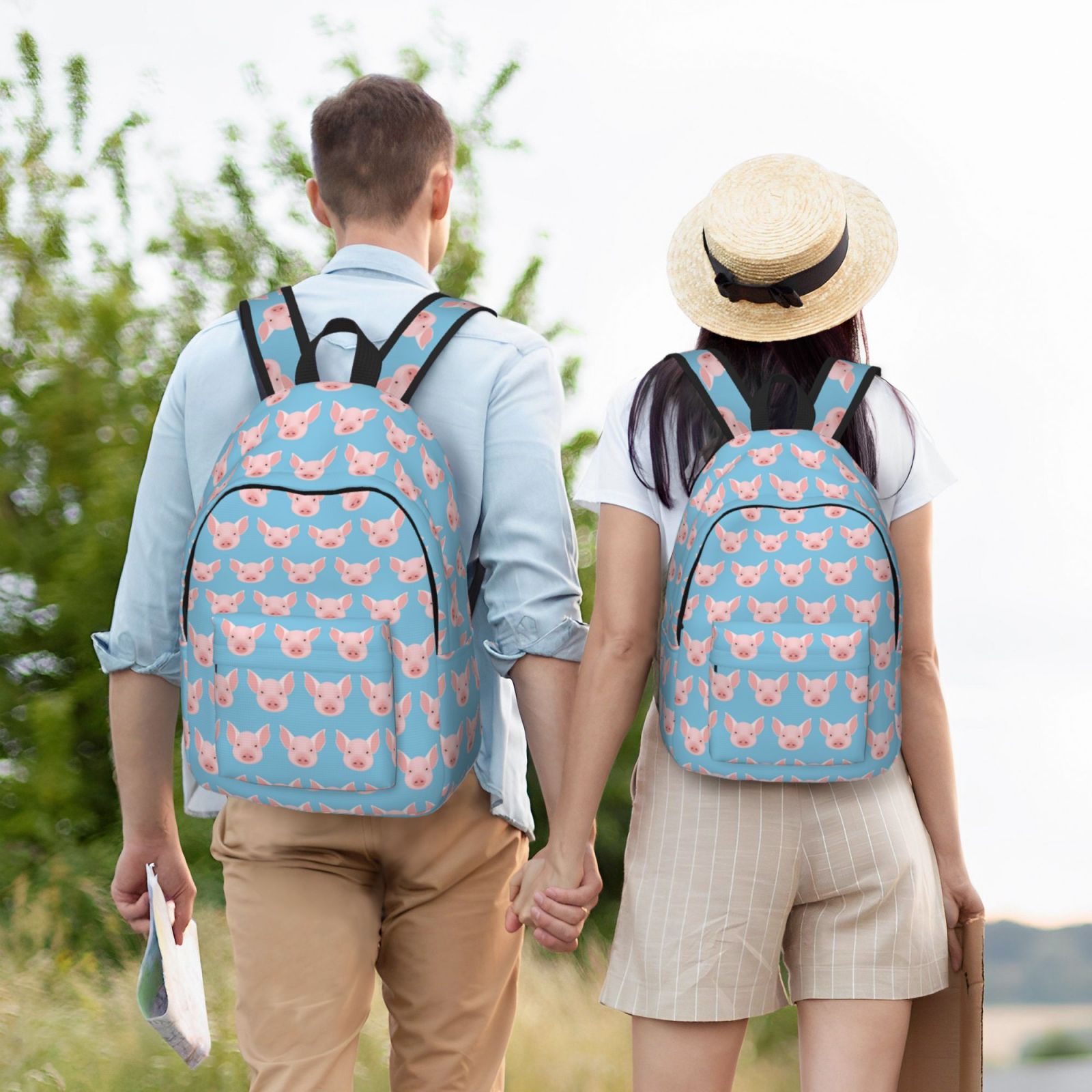 Travel Laptop Backpack - Modern Cute Cartoon Pig Lightweight Canvas Backpack, Wear Resistant Computer Backpack Bag Fit {sizeName} Laptop for Men Women with Adjustable Padded Shoulder Straps