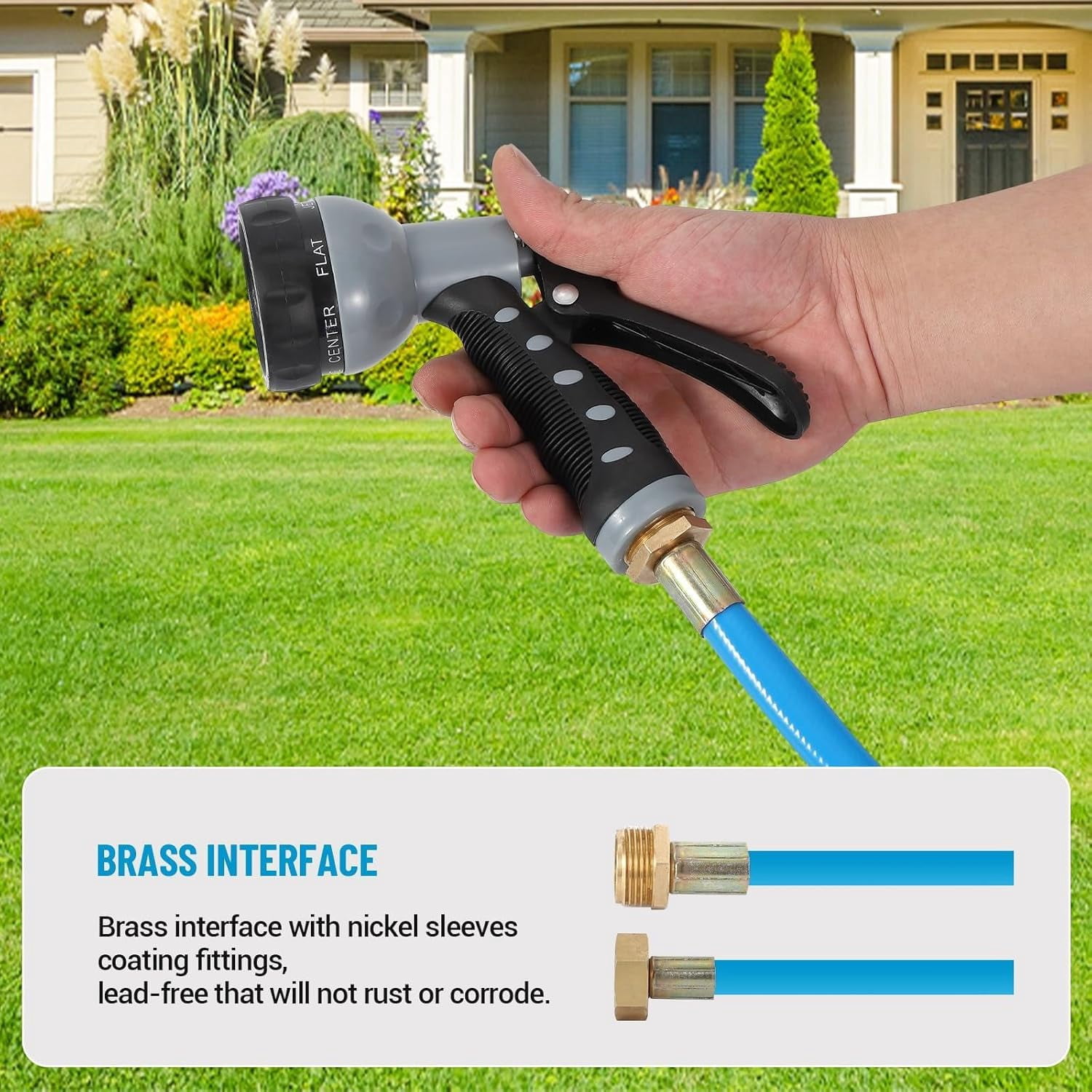 Retractable Garden Hose Reel - 5/8" x 65ft, Wall Mounted, 180° Swivel Bracket, 9-Design Nozzle, Any Length Lock, Auto Rewind, Tangle-Free - Flexible Water Hose for Lawn & Patio