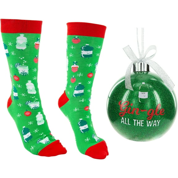 Pavilion Gift Company - Gin-gle - 4" Ornament  with Unisex Holiday Socks