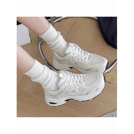 Women s Casual Sneakers – Chunky Design Lace-Up Round Toe White Shoes Breathable & Comfortable All-Material Mix Graffiti Art Style