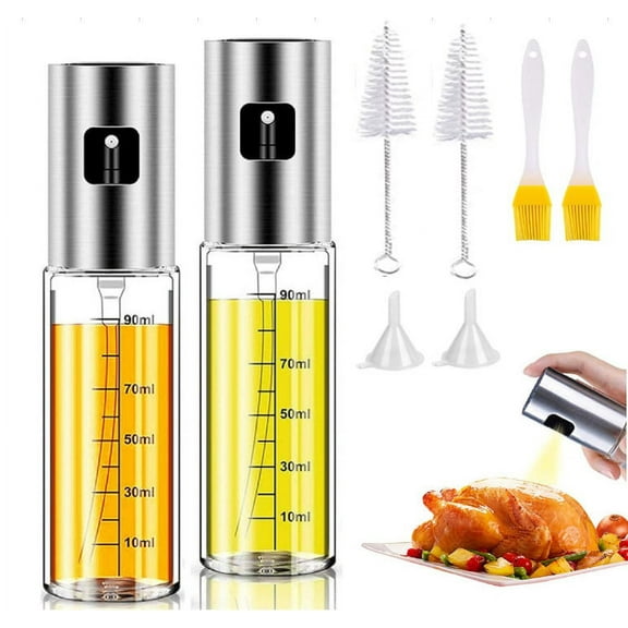 2Pack 8pcs Olive Oil Sprayer Bottle with Scale for Cooking Mister Oil Dispenser Glass Spray Bottle for Kitchen BBQ Salad Baking Roasting Grilling Frying
